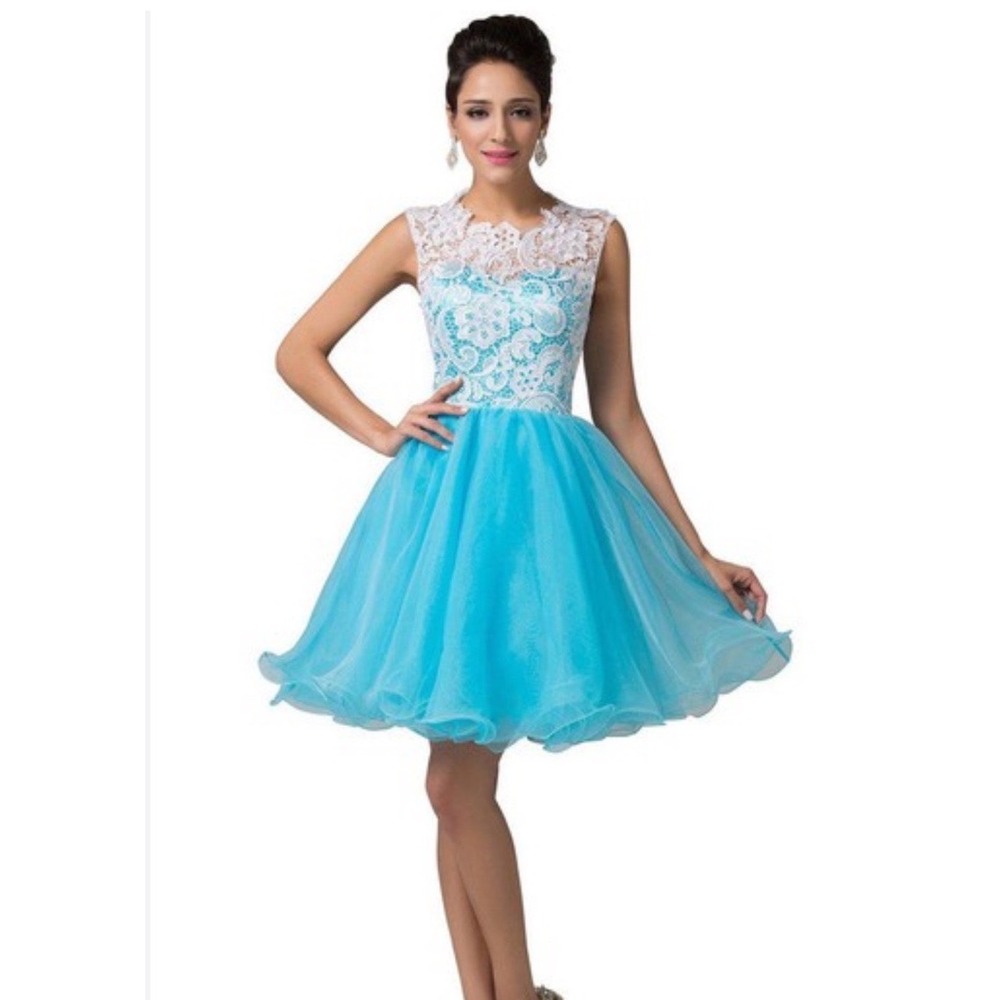 Grace‎ Karin Lace Tulle Cocktail Dress Womens 10 Blue White Formal Pageant